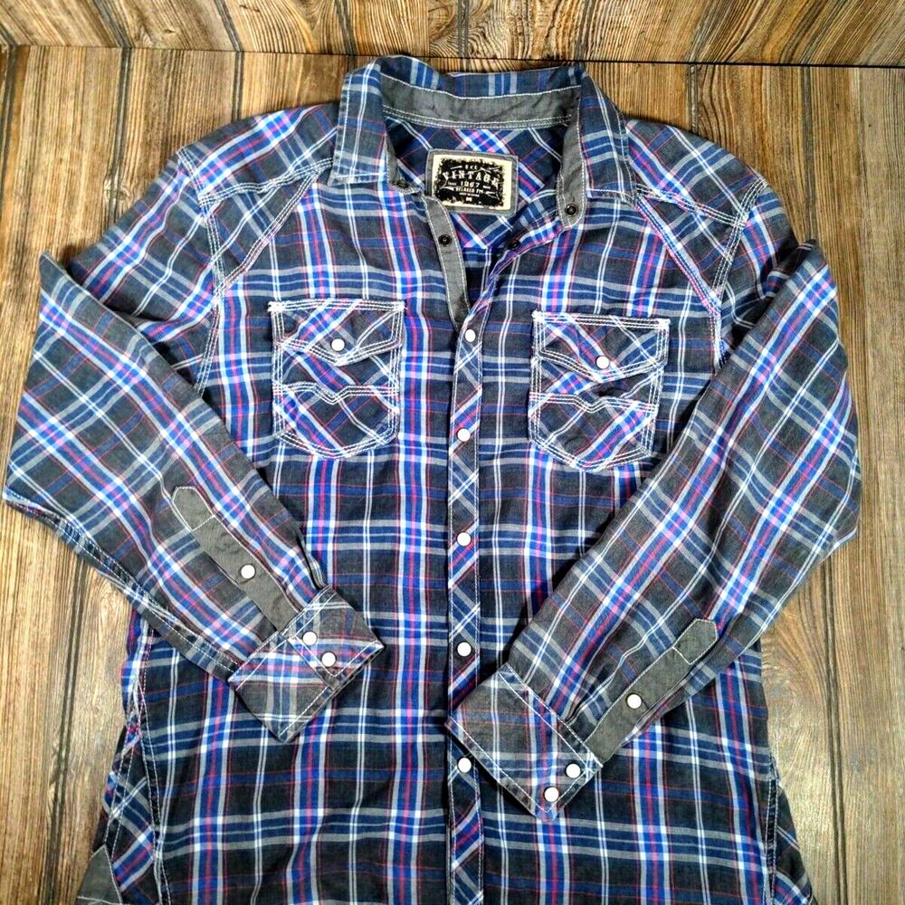 BKE Vintage‎ Buckle Faded Black Snap Front Western Cowboy Casual Shirt Men M